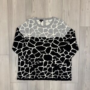 Talbots Woman Sweater Plus Size‎ 3X Animal Print Color Block Cotton Rayon Nylon